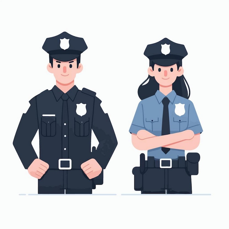 Vecteur deux policiers se tiennent devant un fond blanc