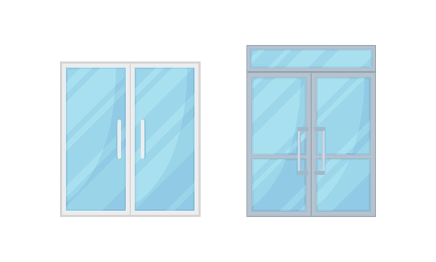 Deux portes en verre comme barrière mobile à charnières utilisées comme entrée dans l'ensemble vectoriel du bâtiment