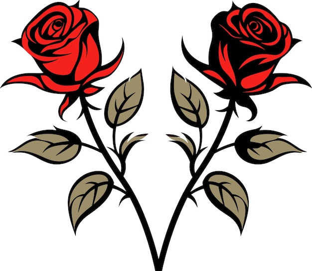 deux roses illustration vectorielle sur fond isolé deux roses pour autocollants et peinture murale