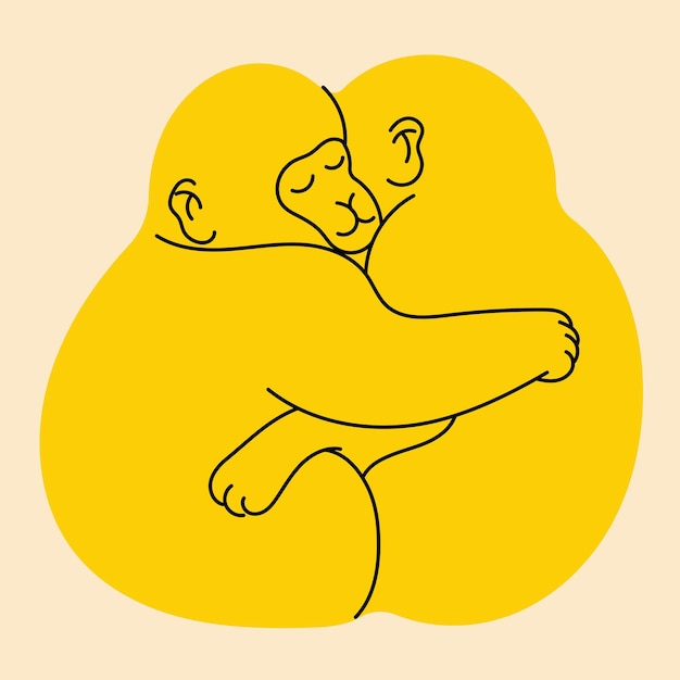 Deux singes qui s'embrassent Avatar badge affiche modèles de logo imprimé illustration vectorielle