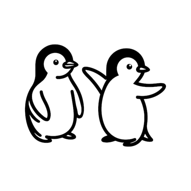 Vecteur deux styles de lignes d'icônes vectorielles de pingouins mignons de dessins animés mignons