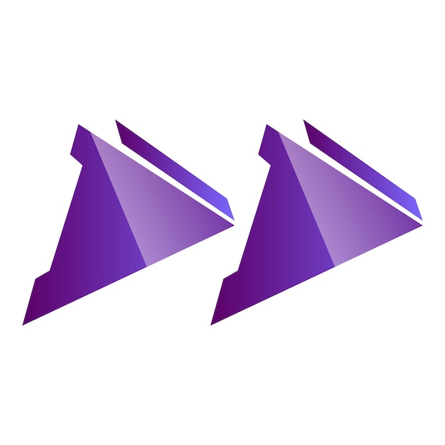 Deux triangles abstraits violets pointant à droite sur un fond blanc