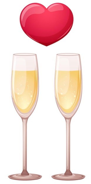 Vecteur deux verres de champagne avec coeur love drink isolé