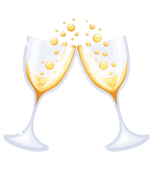 Deux Verres De Champagne. Joyeux Noël Et Bonne Année Concept. Illustration Sur Fond Blanc Page Du Site Web Et Application Mobile