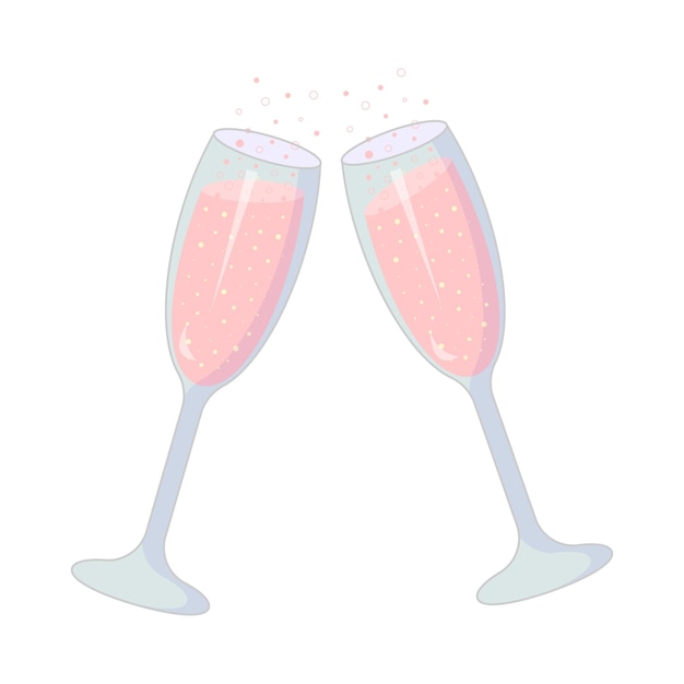 Deux verres de champagne mousseux avec des bulles. Icône bravo. Illustration vectorielle.