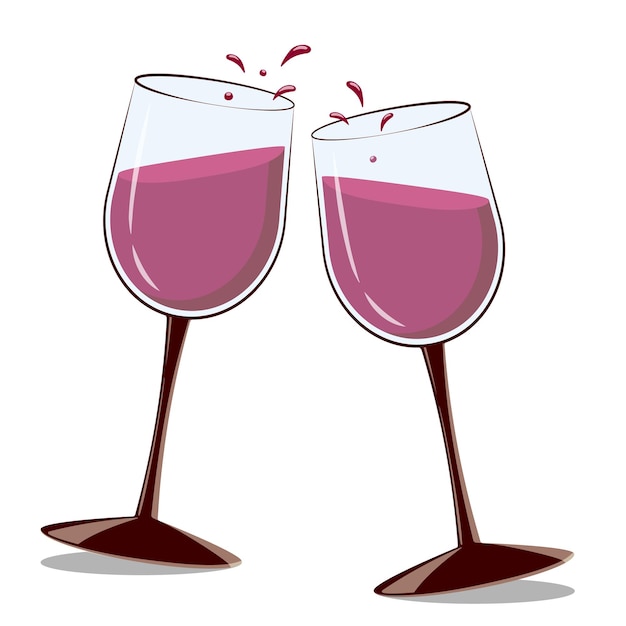 Deux Verres Vectoriels Dans Un Style Plat Remplis De Vin Rouge