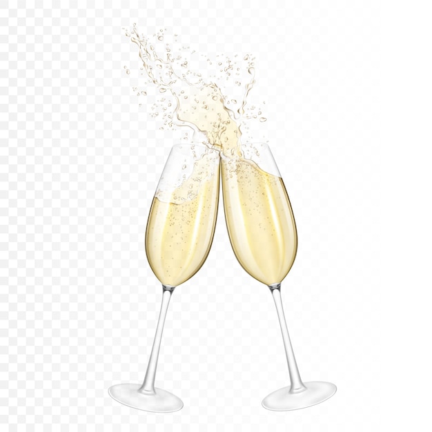 Deux verres de vin transparents et réalistes avec un peu de champagne.