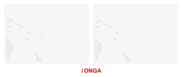 Vecteur deux versions de la carte des tonga avec le drapeau des tonga et mis en évidence en gris foncé