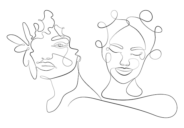 Deux visages une ligne dessinant une illustration des femmes à la mode