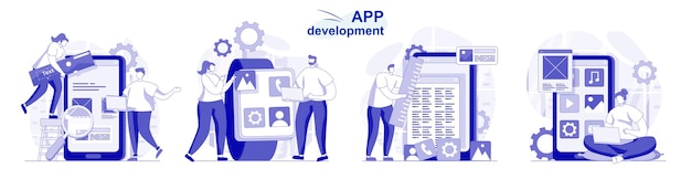 Développement d'applications isolé dans un design plat Programme de personnes et développement de logiciels pour téléphone mobile