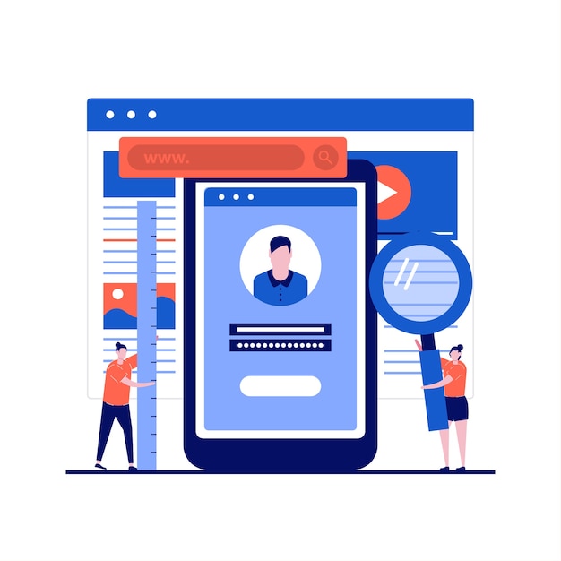 Développement d'applications mobiles avec programmation d'application de construction et écriture de code sur smartphone au design plat