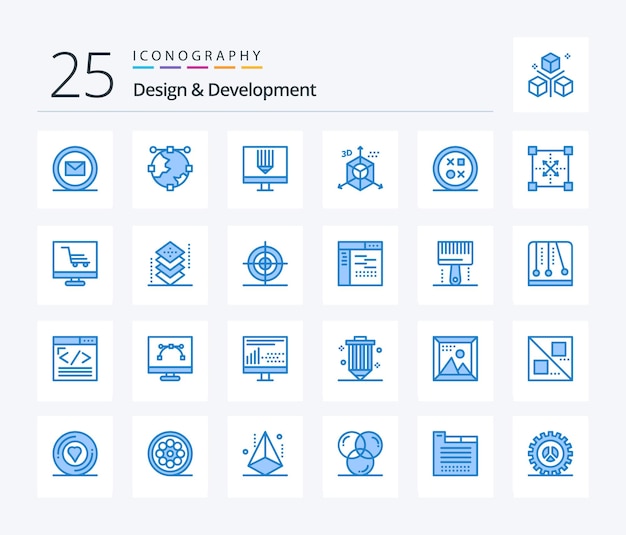 Développement De Conception 25 Pack D'icônes De Couleur Bleue Comprenant Le Développement De Codage De Ligne De Conception De Direction