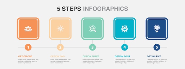 Développement gestion analyse travail d'équipe icônes intelligentes Modèle de conception infographique Concept créatif avec 5 étapes