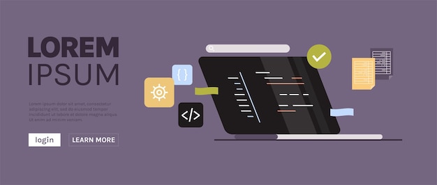 Développement de nouveaux logiciels sur ordinateur portable et programmation de développeurs indépendants, codage, concept de développement.