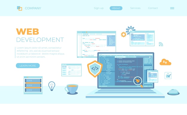 Développement Web Programmation Codage ordinateur portable avec code de programme sur l'écran écrans virtuels Correction de bug