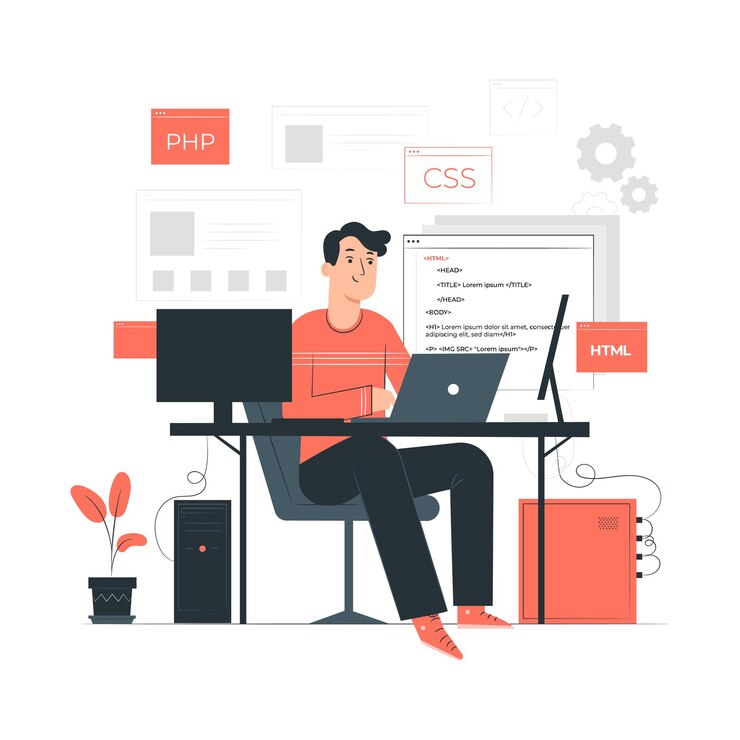 Vecteur développeur web au travail