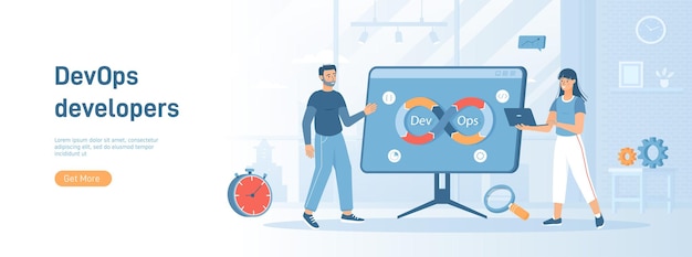 Les développeurs DevOps travaillent avec un processus d'automatisation en forme de signe d'infini.