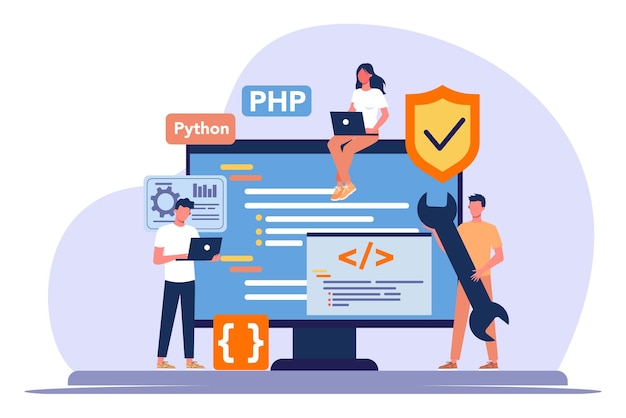 Développeurs et ingénieurs qualité travaillant sur des problèmes de code de site Web Illustration vectorielle