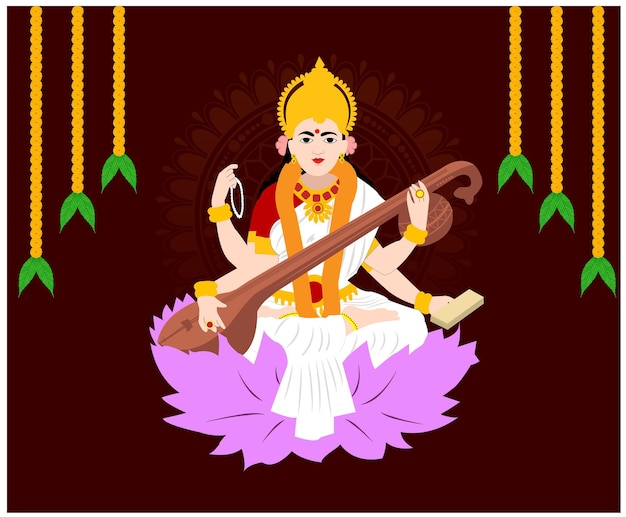 Devi Saraswati Illustration Vectorielle De La Déesse Hindoue Indienne