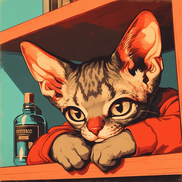 Devon Rex grimpe sur une étagère
