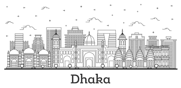 Dhaka Bangladesh City Skyline Avec Des Bâtiments Historiques Et Des Réflexions Isolé Sur Blanc