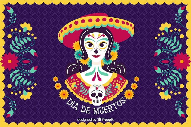 Dia De Muertos Fond Dessiné à La Main