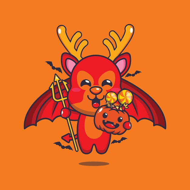 Diable Cerf Le Jour De L'halloween. Illustration De Dessin Animé Mignon Halloween.