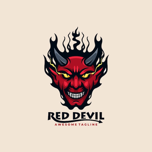 Vecteur diable rouge logo design vecteur plat couleur