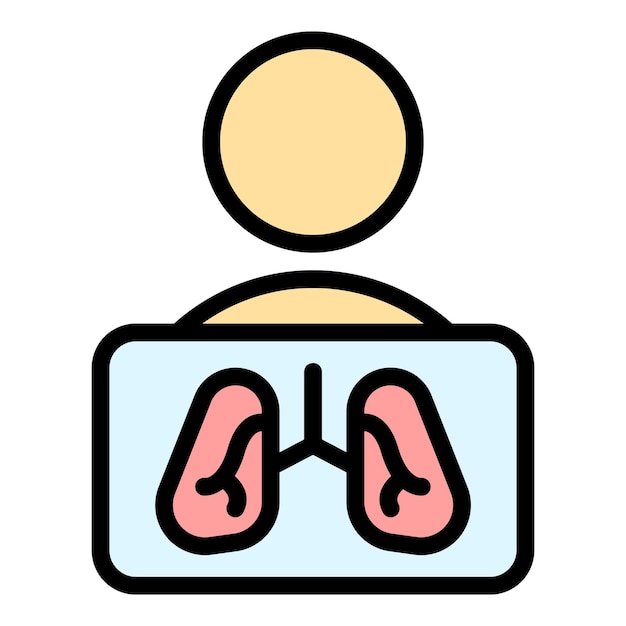 Le Diagnostic De L'enfant Est Le Contour Du Vecteur De L'icône Des Poumons, La Radiographie Du Patient Est La Couleur Plate Du Cancer Du Poumon.