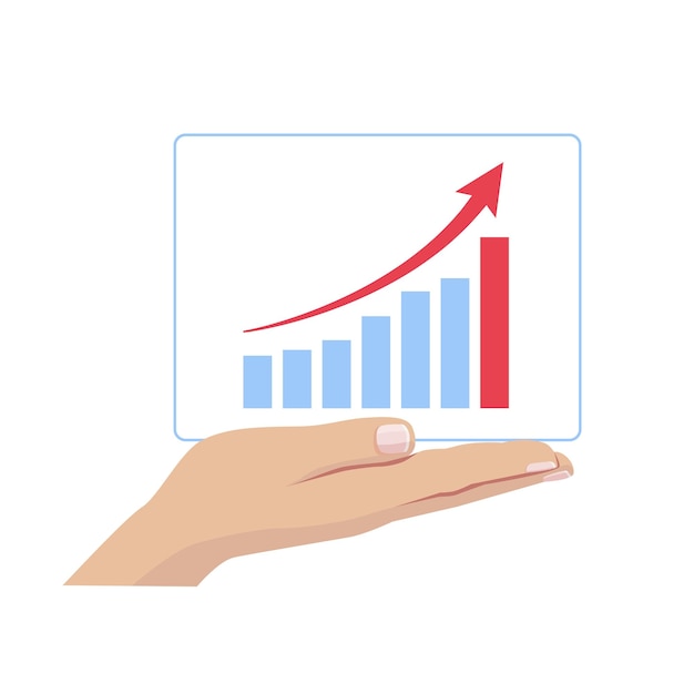 Diagramme à Barres De Croissance Graphique Avec Flèche Rouge à Portée De Main Sur Fond Blanc