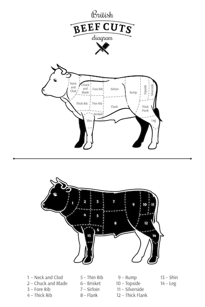 Diagramme des coupes de bœuf britannique