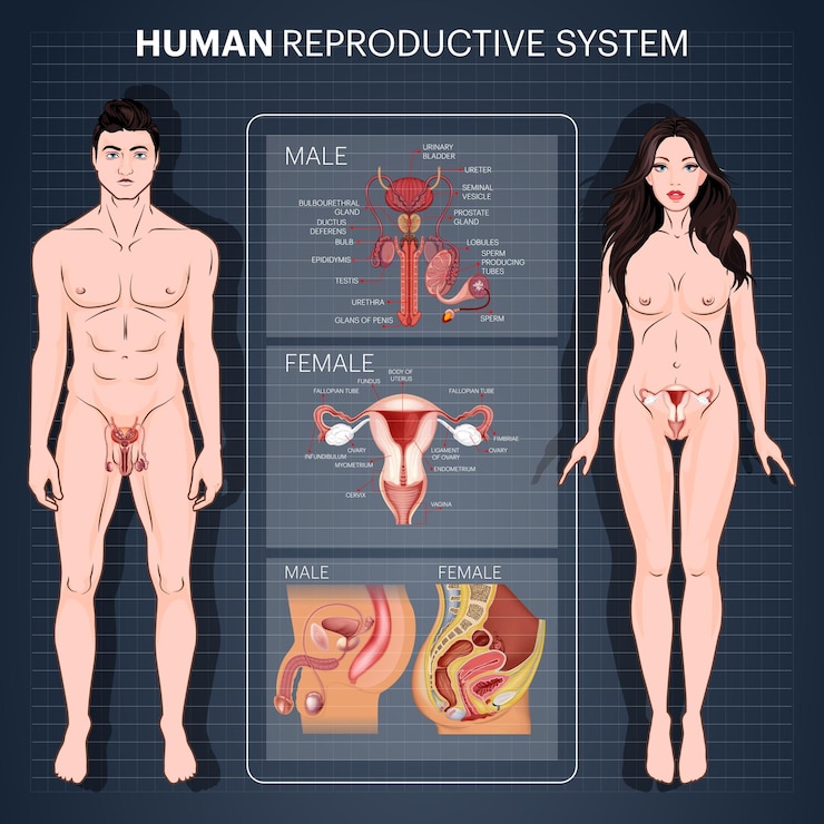 Vecteur diagramme et données du système reproducteur humain pour l'enseignement médical