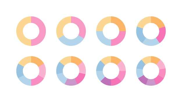 Diagramme à secteurs de couleur Graphique à section circulaire Diagramme circulaire divisé en morceaux Ensemble de segments