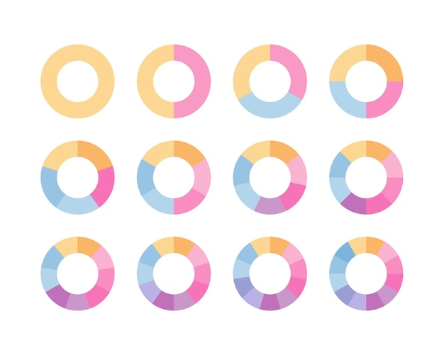Diagramme à secteurs Graphique circulaire Modèle de graphique circulaire de couleur Segments en anneau divisés en segments multicolores