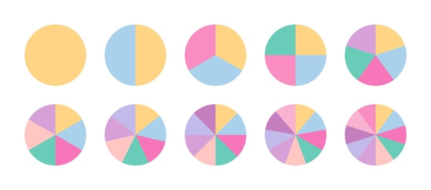 Diagramme de structure circulaire divisé en segments multicolores Diagramme à secteurs avec segments et tranches Modèle de section en anneau