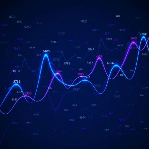 Diagrammes Et Graphiques Commerciaux Sur Fond Bleu Avec Des Nombres Aléatoires.