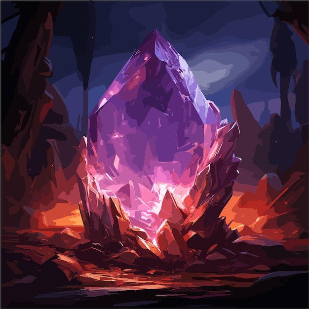 Vecteur un diamant violet sur un fond de jeu de paysage rocheux