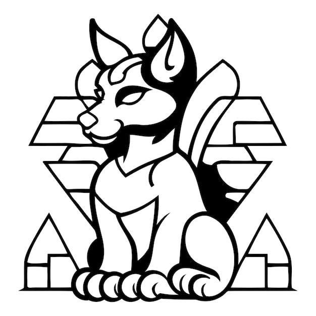 Vecteur dieu égyptien chat égyptian sur fond de pierre illustration vectorielle
