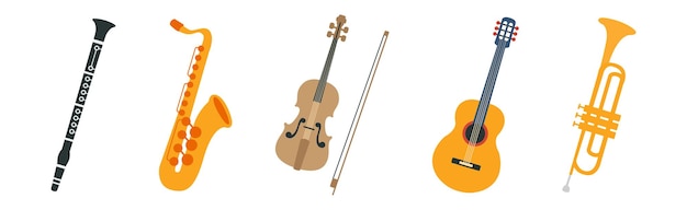 Vecteur différent ensemble vectoriel d'instruments de musique pour concerts en direct