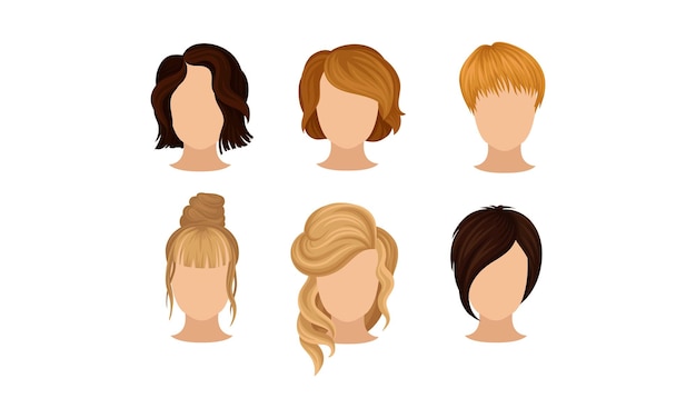 Vecteur différentes coiffures ensemble illustré vectoriel coiffure féminine concept mannequin de cheveux féminins