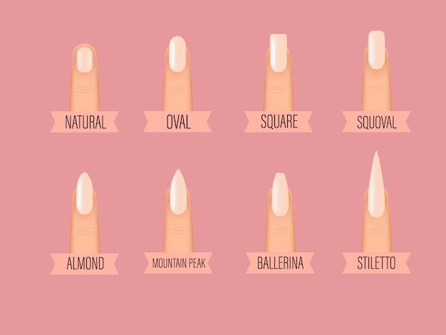 Différentes formes de clous. Types de mode Différentes formes d'ongles. Manucure divers