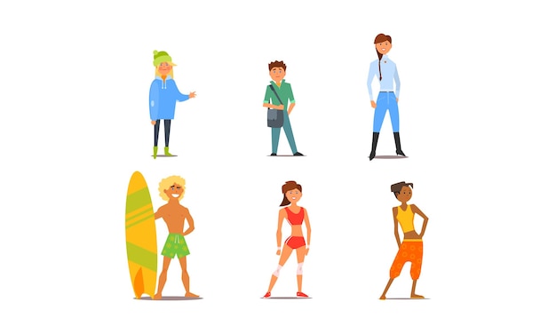 Différentes personnes jeunes et adultes hommes et femmes personnages d’apparence différente et passe-temps vecteur Illustration isolé sur fond blanc
