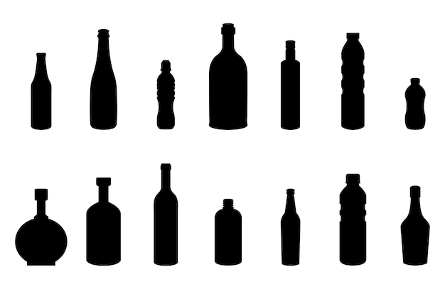 Vecteur différentes silhouettes de bouteilles collection vectorielle de formes de bouteilles éléments de conception