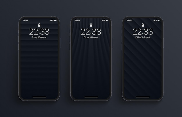 Différentes Variations Minimaliste Noir 3d Lignes Lisses Fond D'écran Géométrique Sur Photo Réaliste écran De Téléphone Intelligent Isolé Sur Fond Sombre. économiseurs D'écran Flous Abstraits Verticaux Pour Smartphone