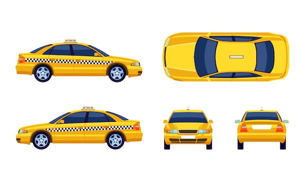 Différentes vues de la collection plate de voiture jaune taxi