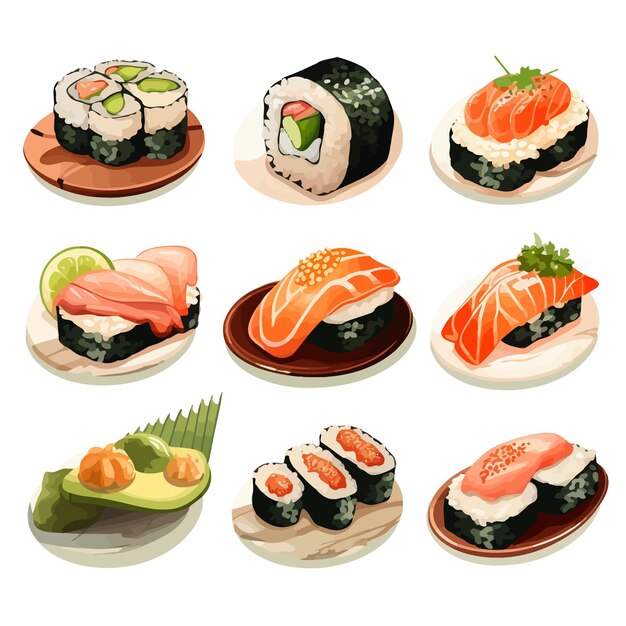 Vecteur différents aliments japonais illustrés par vecteur