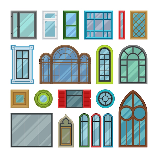 Différents éléments de vecteur de fenêtres maison