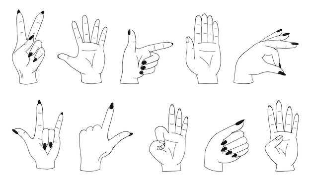 Différents Gestes De La Main Main Montrant Un Signal Ou Une Collection De Signes Sur Fond Blanc Vecteur Isolé