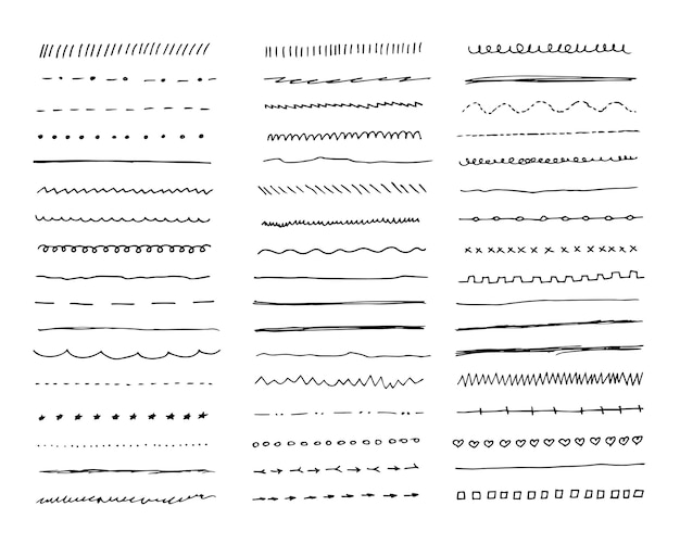 Vecteur différents gribouillis définis lignes de croquis dessin vector pinceaux rugueux textures de stylo de différentes formes