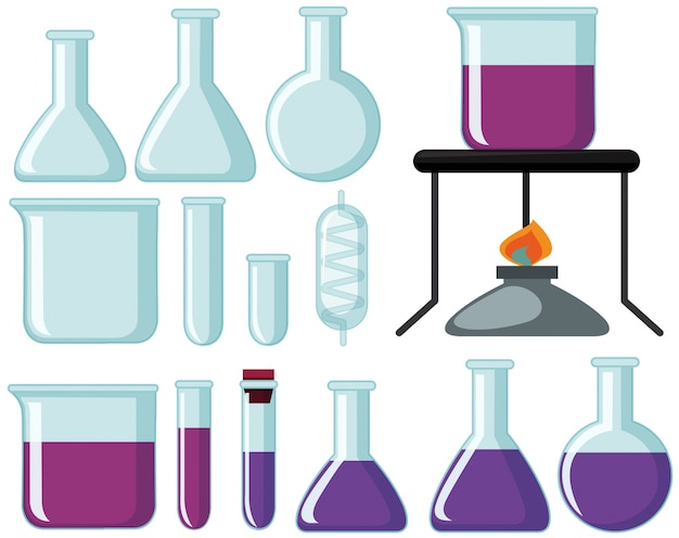 Vecteur différents types de béchers en verre pour l'expérience scientifique